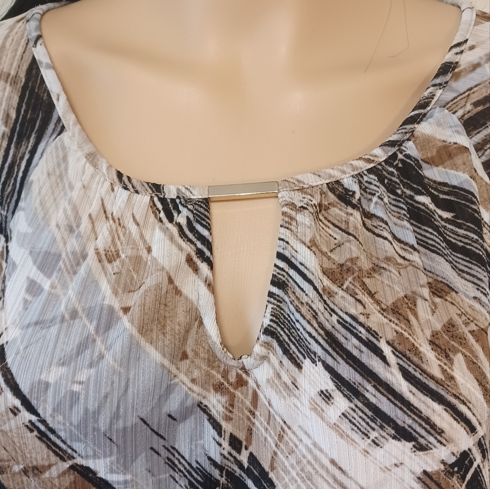 Dana Buchman White, Black & Brown Abstract Pattern Blouse - Picture 6 of 15
